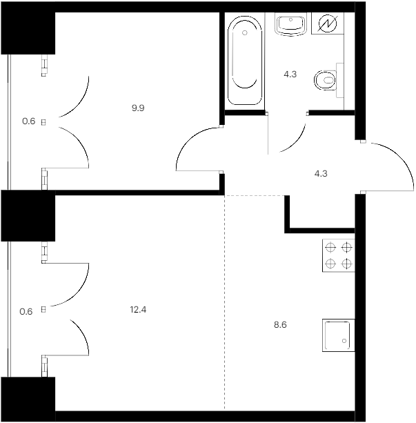 1-комнатная квартира 40.7 м², 8/9 эт., ЖК «Лермонтовский 54»